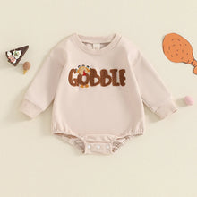 Load image into Gallery viewer, Baby Boys Girls Gobble Romper Long Sleeve Crew Neck Embroidery Letters Turkey Fall Bodysuit Thanksgiving
