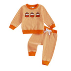 Baby Toddler Girls Boys 2Pcs Striped Set Halloween Ghost Embroidery Long Sleeve Pullover Top with Jogger Pants Fall Outfit