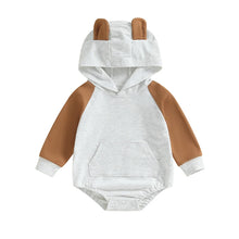 Load image into Gallery viewer, Baby Boys Girls Hooded Ears Bubble Romper Casual Contrast Color Long Sleeve Jumpsuit Wit Pocket
