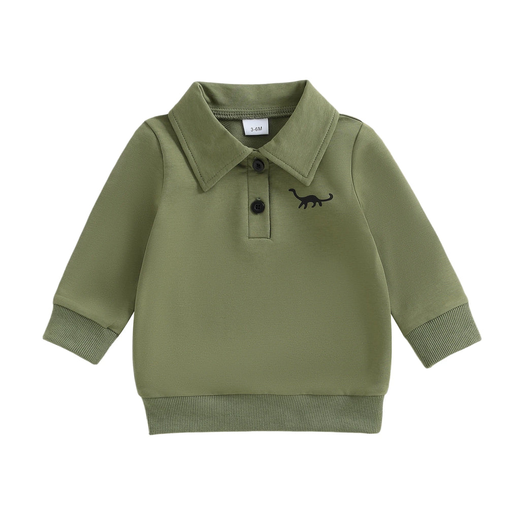Baby Toddler Boys Long Sleeve Lapel Collar Dinosaur Print Pullover Fall Top