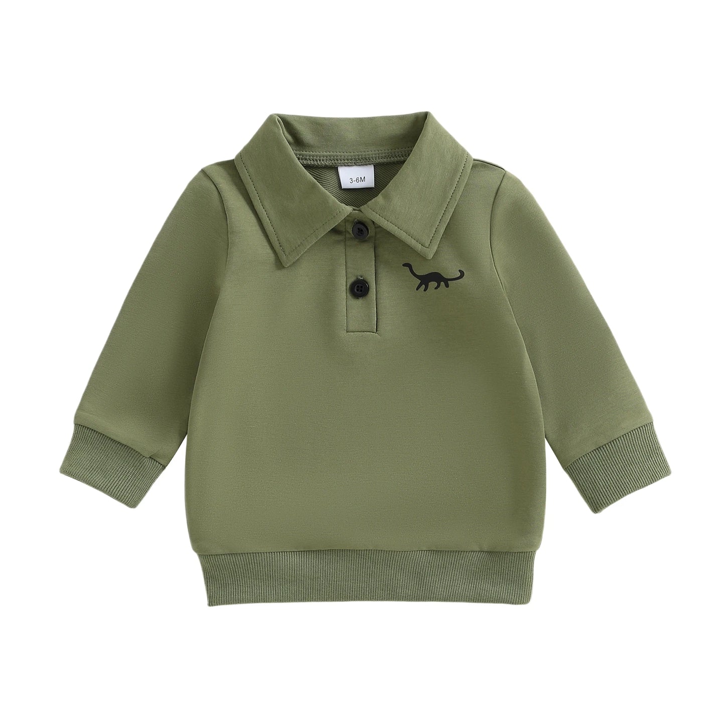 Baby Toddler Boys Long Sleeve Lapel Collar Dinosaur Print Pullover Fall Top