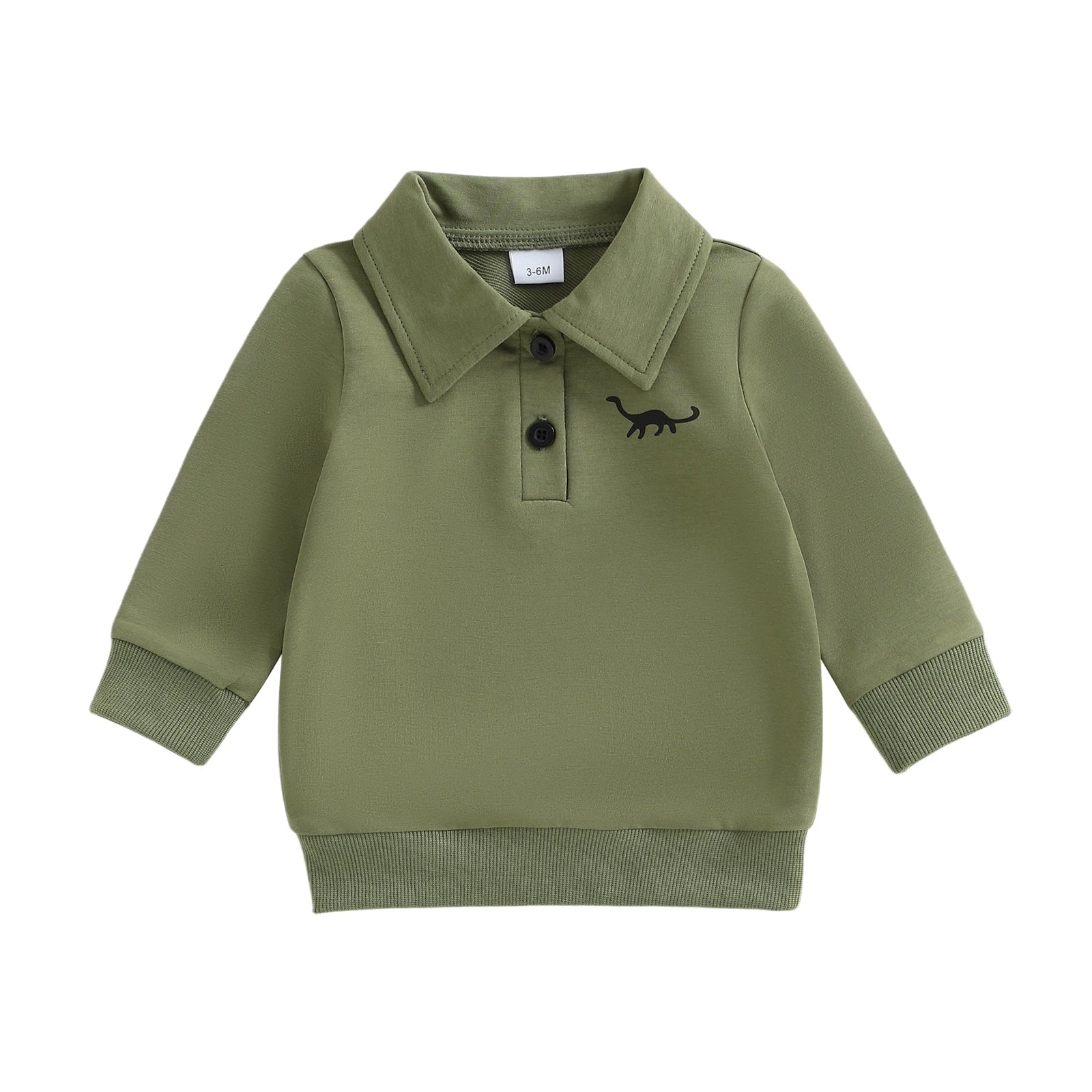 Baby Toddler Boys Long Sleeve Lapel Collar Dinosaur Print Pullover Fall Top