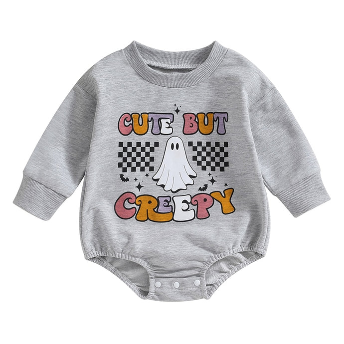 Baby Boy Girl Halloween Bodysuit Cute Ghost Checkerboard Print Long Sleeve Jumpsuit Romper