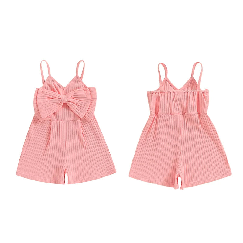 Baby Toddler Girls Ribbed Jumpsuit Cute Bow Sleeveless Tank Top Romper Shorts