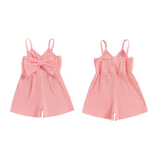 Load image into Gallery viewer, Baby Toddler Girls Ribbed Jumpsuit Cute Bow Sleeveless Tank Top Romper Shorts
