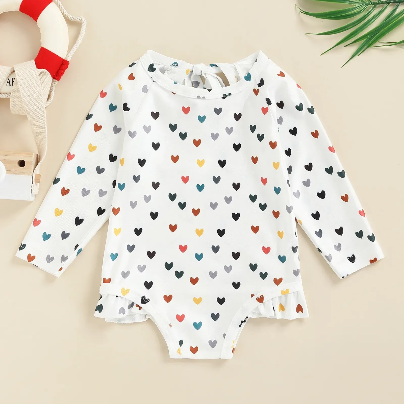 Long Sleeve Printed Ruffle Swimsuit