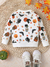 Load image into Gallery viewer, Baby Toddler Kids Boy Girl Halloween Long Sleeve Round Neck Pumpkin Bat Print Pullover Tops
