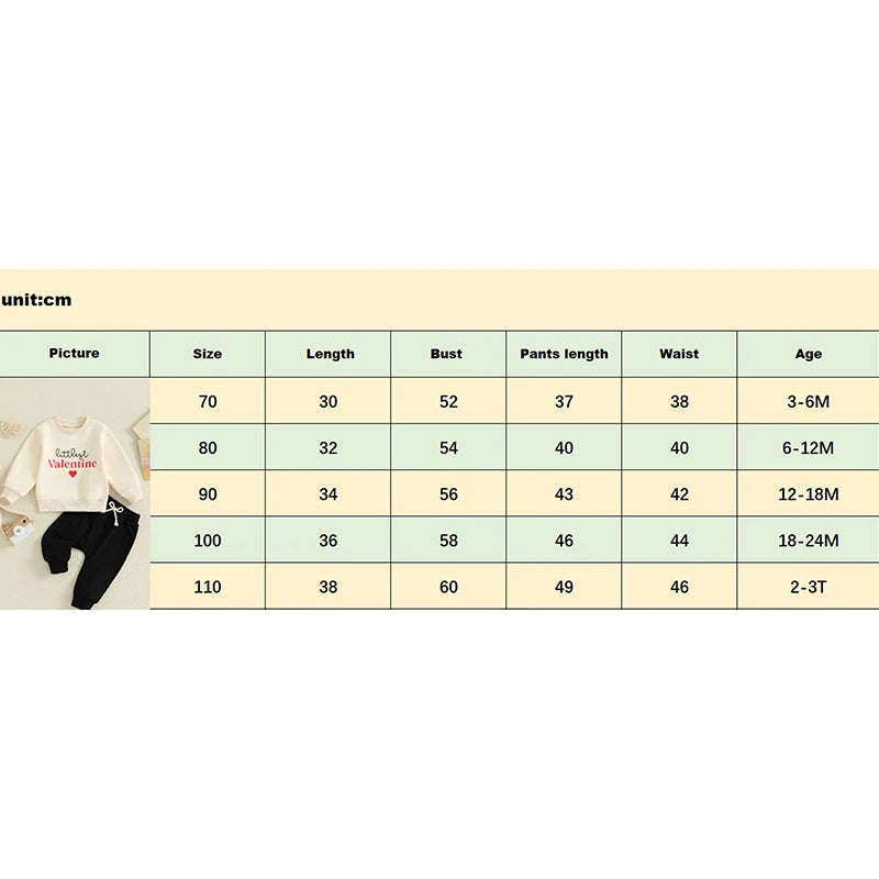 Toddler Baby Boy Girl 2Pcs Valentine's Day Outfits Long Sleeve Heart Littlest Valentine Letter Print Top and Pants Set