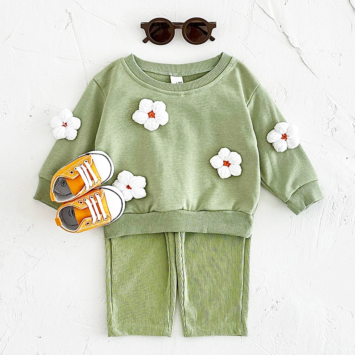 Baby Toddler Boys Girls 2Pcs Stars / Clouds / Flowers Crewneck Long Sleeve Top + Pants Set OUtfit