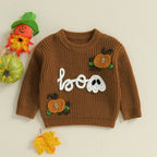 Baby Toddler Boys Girls Halloween Sweater Boo Letter Ghost Embroidery Long Sleeve Crew Neck Knitwear Pullover Top