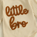 Baby Boy 2Pcs Fall Clothes Letter Little Bro Embroidery Long Sleeve Romper Solid Long Jogger Pants Outfit Set