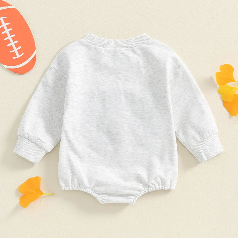 Baby Boys Girls Game Day Football Romper Letter Embroidery Long Sleeve Bubble Jumpsuit