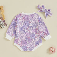 Load image into Gallery viewer, Baby Girls 2Pcs Autumn Casual Romper Long Sleeve O Neck Flower Print Romper with Headband Set
