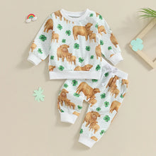 Load image into Gallery viewer, Toddler Baby Girl Boy 2Pcs St. Patrick&#39;s Day Outfits Long Sleeve Top Four Leaf Clover Shamrock Cow Print with Pants Set
