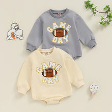 Load image into Gallery viewer, Baby Boys Girls Game Day Fall Bodysuit Letter Football Embroidery Long Sleeve Round Neck Jumpsuit Romper
