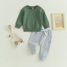 Load image into Gallery viewer, Baby Toddler Boys Girls 2Pcs Fall Set Long Sleeve Crew Neck Top with Elastic Waist Sweatpants
