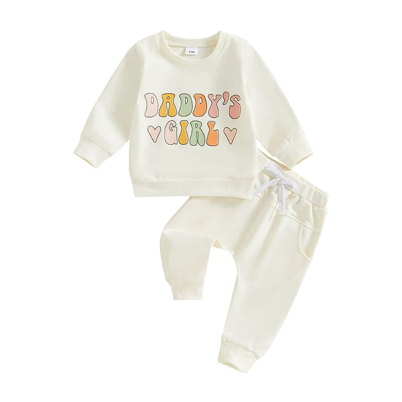 Baby Toddler Girls 2Pcs Daddy's Girl Outfit Long Sleeve Letters Heart Print Crewneck Top Pants Jogger Set