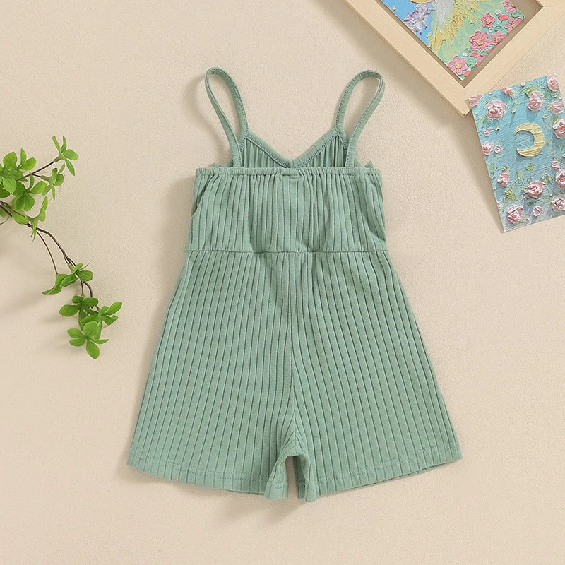 Baby Toddler Girls Ribbed Jumpsuit Cute Bow Sleeveless Tank Top Romper Shorts