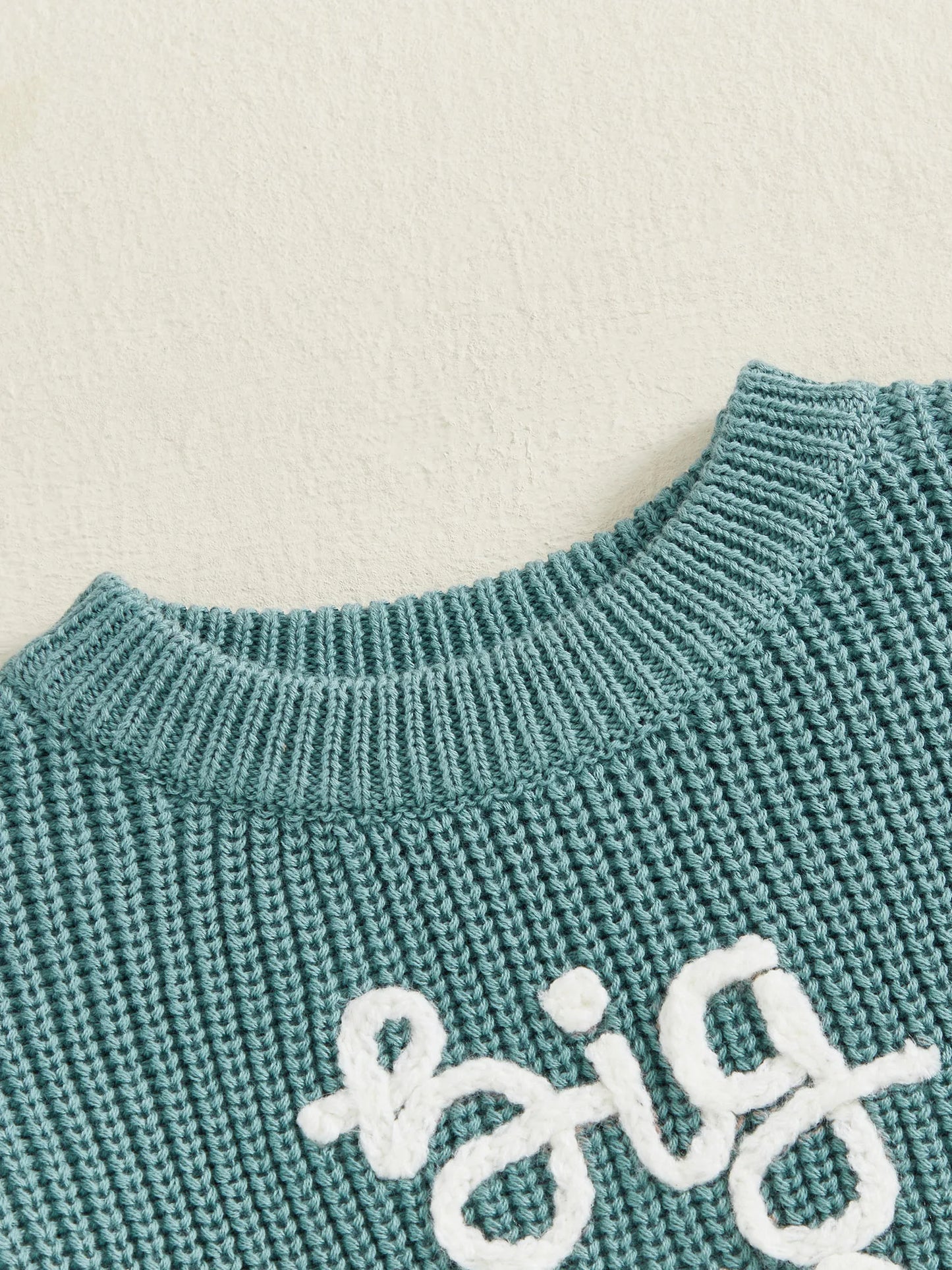 Toddler Boy Big Brother Fall Sweater Letter Embroidered Crewneck Long Sleeve Pullover Chunky Knit Tops