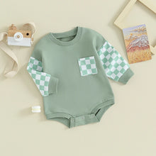 Load image into Gallery viewer, Baby Toddler Boy Girl Crewneck Plaid Checker Contrast Color Bubble Rompers Long Sleeve Jumpsuit
