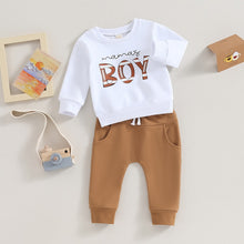 Load image into Gallery viewer, Baby Toddler Boy 2 Pcs Clothes Set Letter Mama&#39;s Boy Print Long Sleeve Crew Neck Pullover Top Elastic Pants Set
