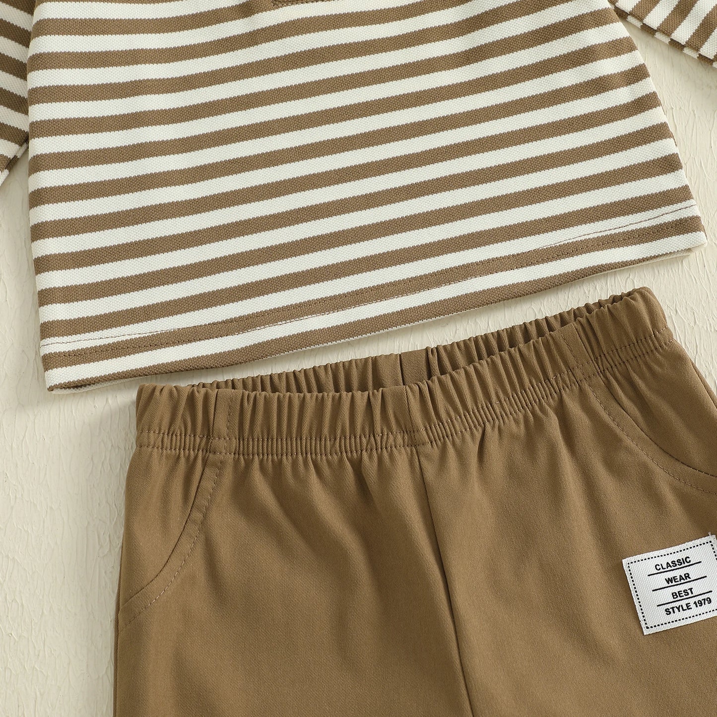 Baby Toddler Boys 2Pcs Fall Long Sleeve Lapel Bear Embroidery Striped Top Pants Sets