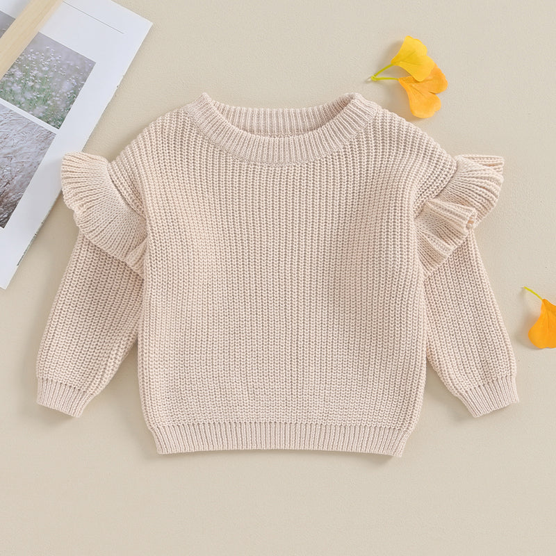 Baby Toddler Girls Sweater Solid Color Ruffle Long Sleeve Knit Spring Autumn Clothes Knitwear Pullover Top