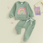 Baby Toddler Girls Boys 2Pcs Long Sleeve Rainbow Print Top & Long Pants Set Outfits