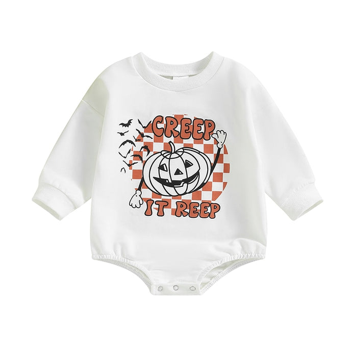 Baby Girls Boys Bodysuit Halloween Clothes Bat Pumpkin Letter Print Long Sleeve Jumpsuit Romper