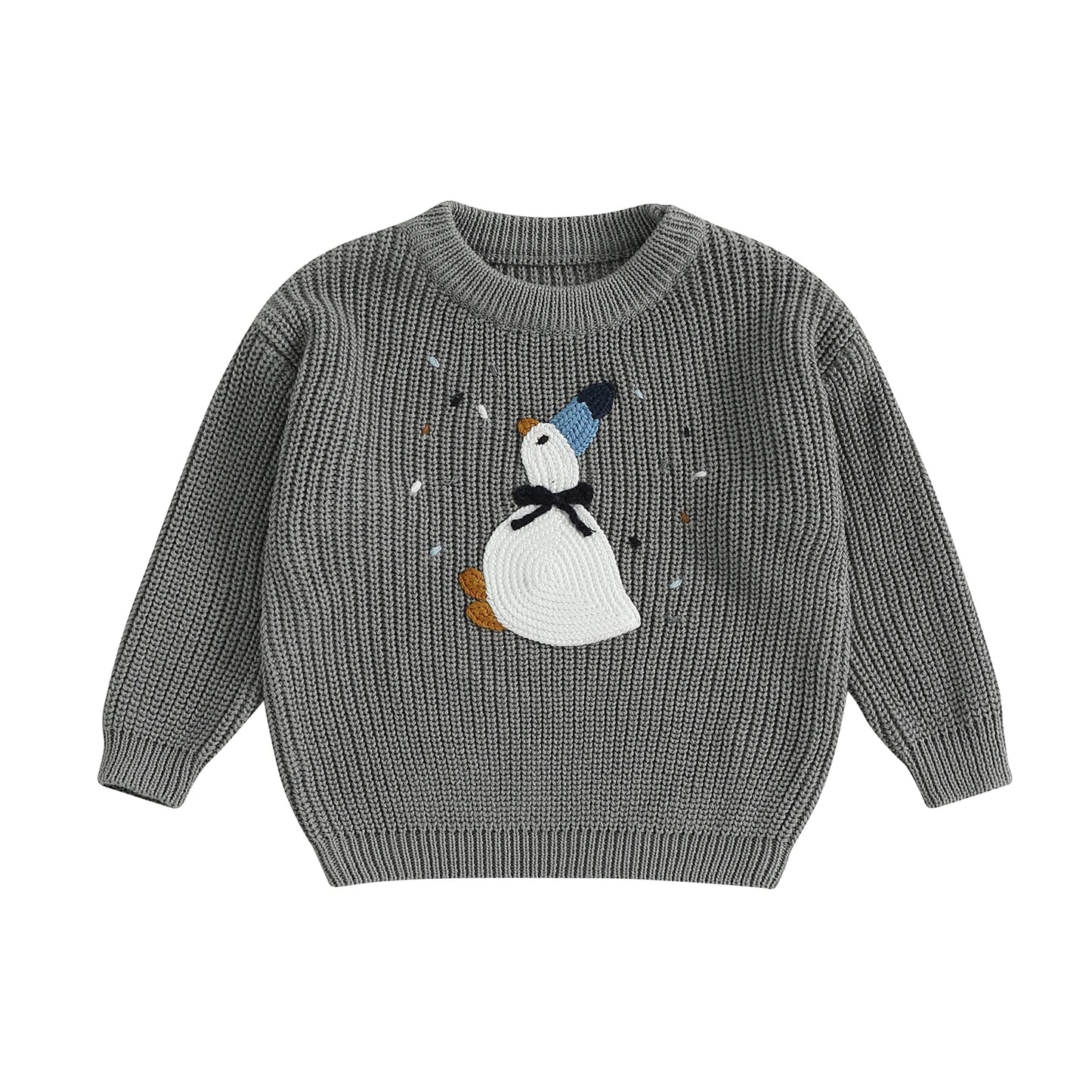 Baby Toddler Girls Boys Birthday Sweaters Long Sleeve Round Neck Silly Goose Party Hat Embroidery Pullover Fall Top