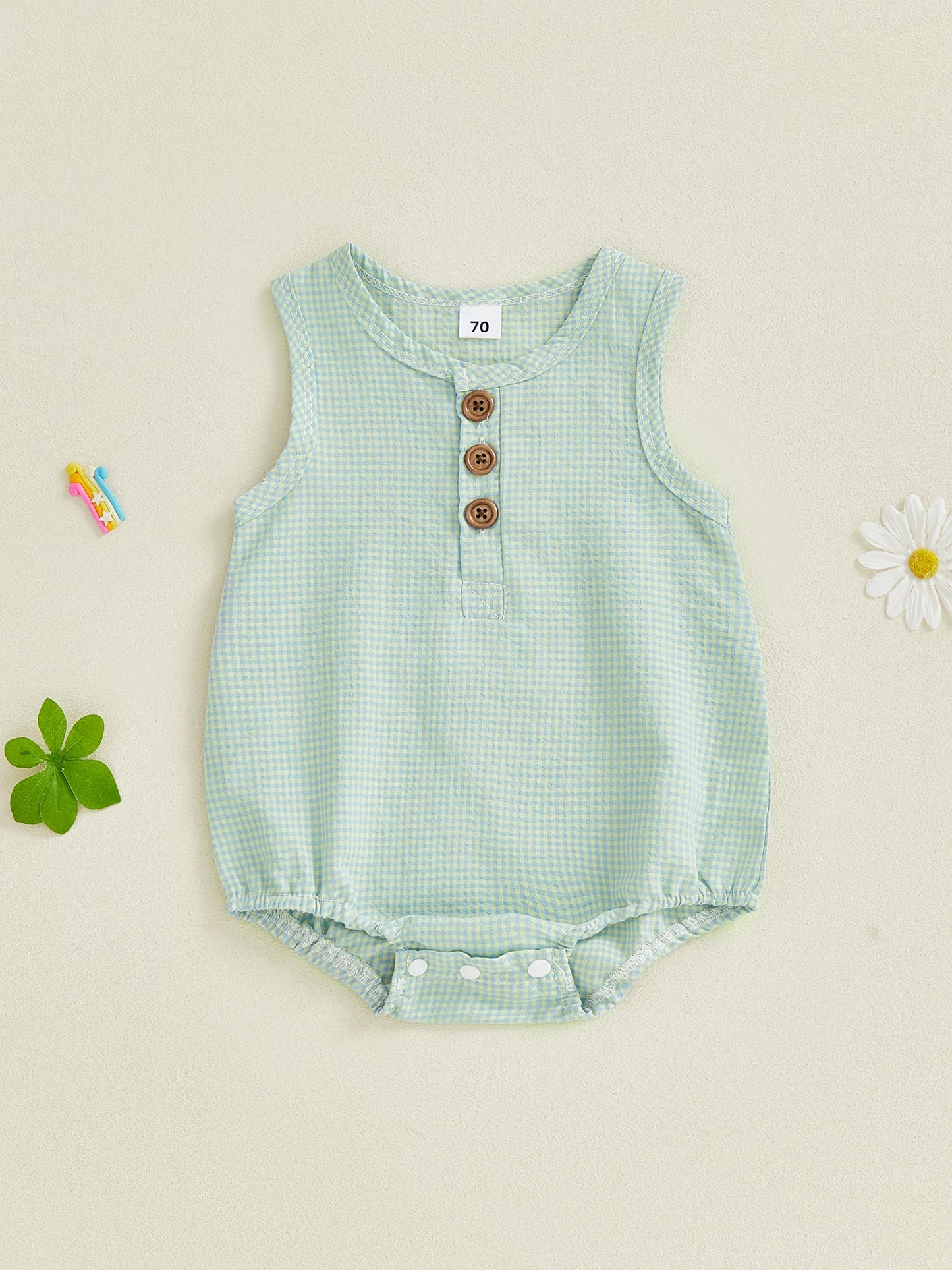 Baby Toddler Boys Girls Summer Romper Fashionable Tank Crew Neck Sleeveless Buttons Down Jumpsuit