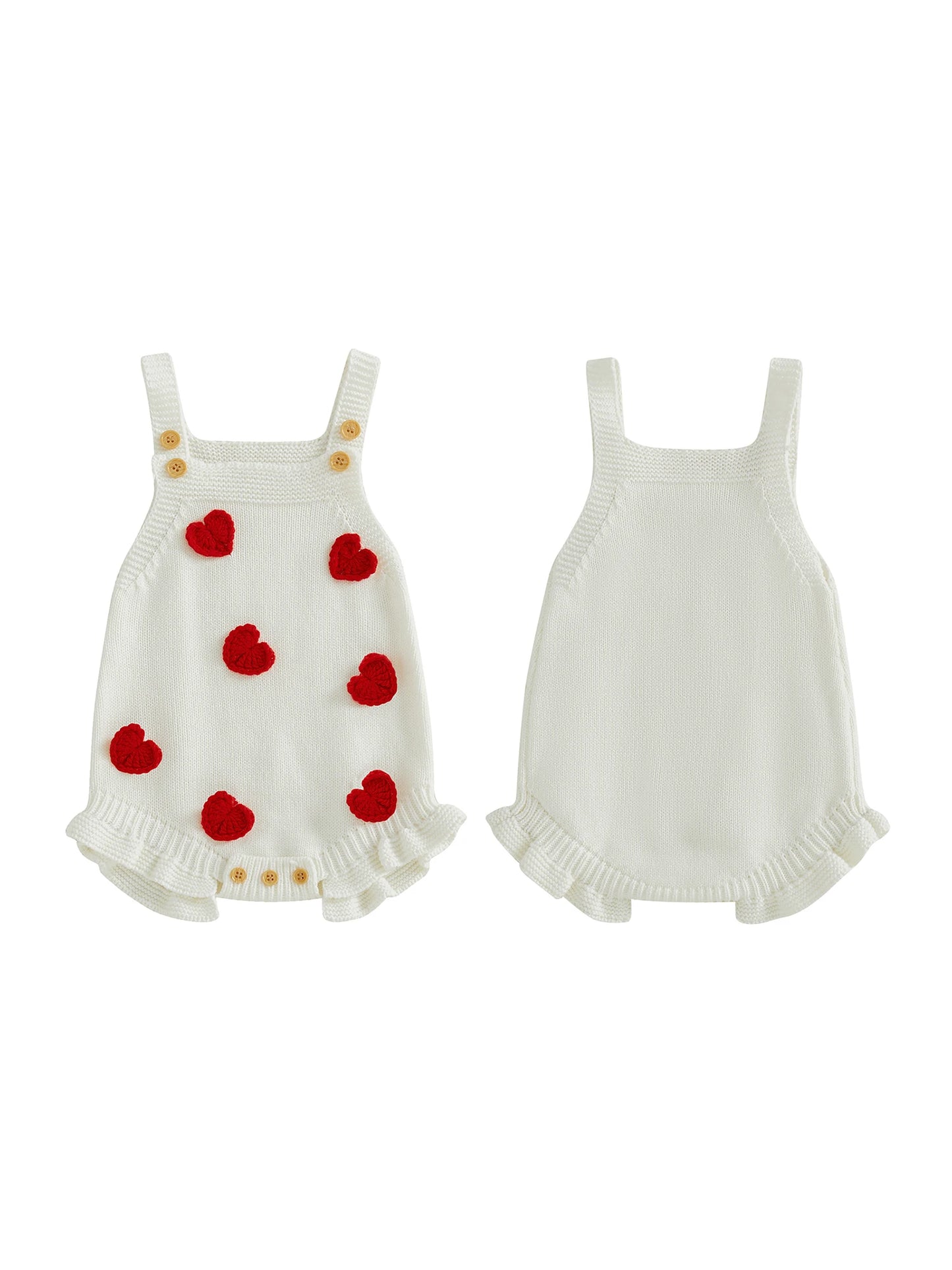 Baby Girl Valentine’s Day Sweater Romper Sleeveless Square Neck Heart Bodysuit Newborn Knit Overalls
