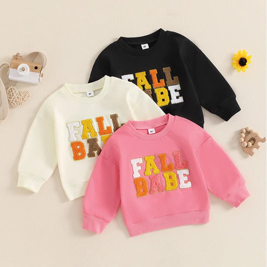 Baby Toddler Boys Girls Fall Babe Long Sleeve Embroidery Letters Fall Crewneck Top