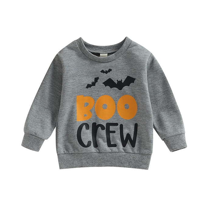Baby Toddler Boys Girl Long Sleeve Crew Neck Top Letters Bat Boo Crew Print Pullover Halloween Clothes