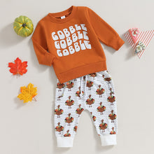 Load image into Gallery viewer, Baby Toddler Boys Girls 2 Pcs Outfits Gobble Letter Print Long Sleeve Top and Turkey Pants Thanksgiving Set
