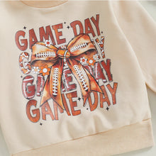 Load image into Gallery viewer, Baby Toddler Girls Game Day Fall Football Bow Letter Print Crew Neck Long Sleeve Pullover Top
