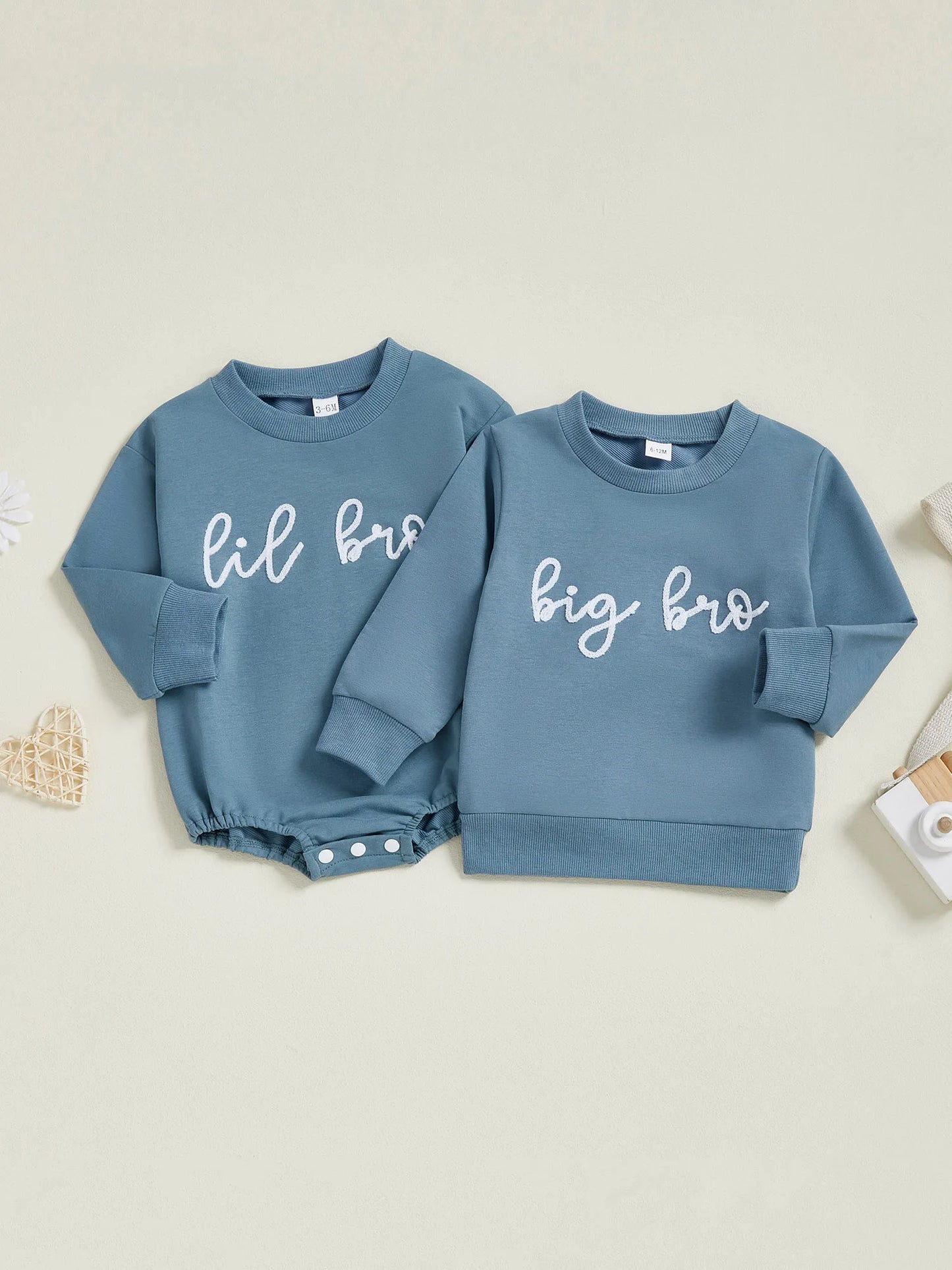 Baby Toddler Boys Lil/Bib Bro Autumn Jumpsuit Long Sleeve Round Neck Letter Embroidery Romper or Top Brothers Matching Outfits