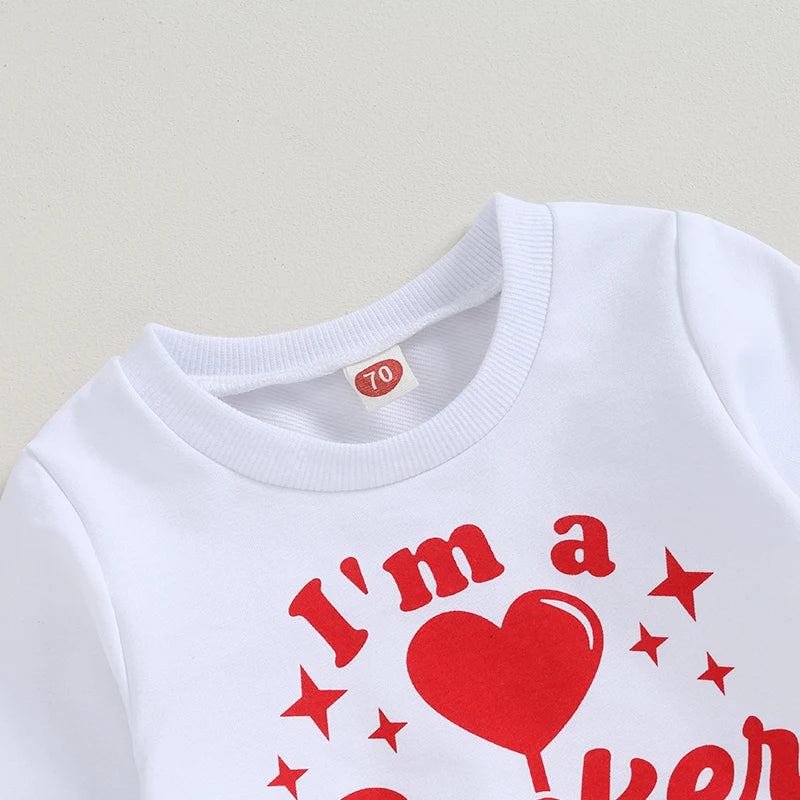 Baby Toddler Boy Girl 2Pcs Valentine's Day I'm A Sucker For You Letter & Heart Print Long Sleeve Pullover Top with Elastic Waist Pants Set Outfit