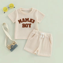 Load image into Gallery viewer, Baby Toddler Boy 2Pcs Mama&#39;s Boy Letter Embroidery Short Sleeve Top Matching Shorts Set Waffle Outfit
