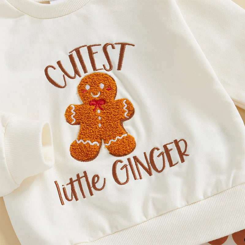 Baby Toddler Boys Girls 2Pcs Christmas Sets Long Sleeve Letter Gingerbread Man Embroidery Top Drawstring Pant Jogger Set