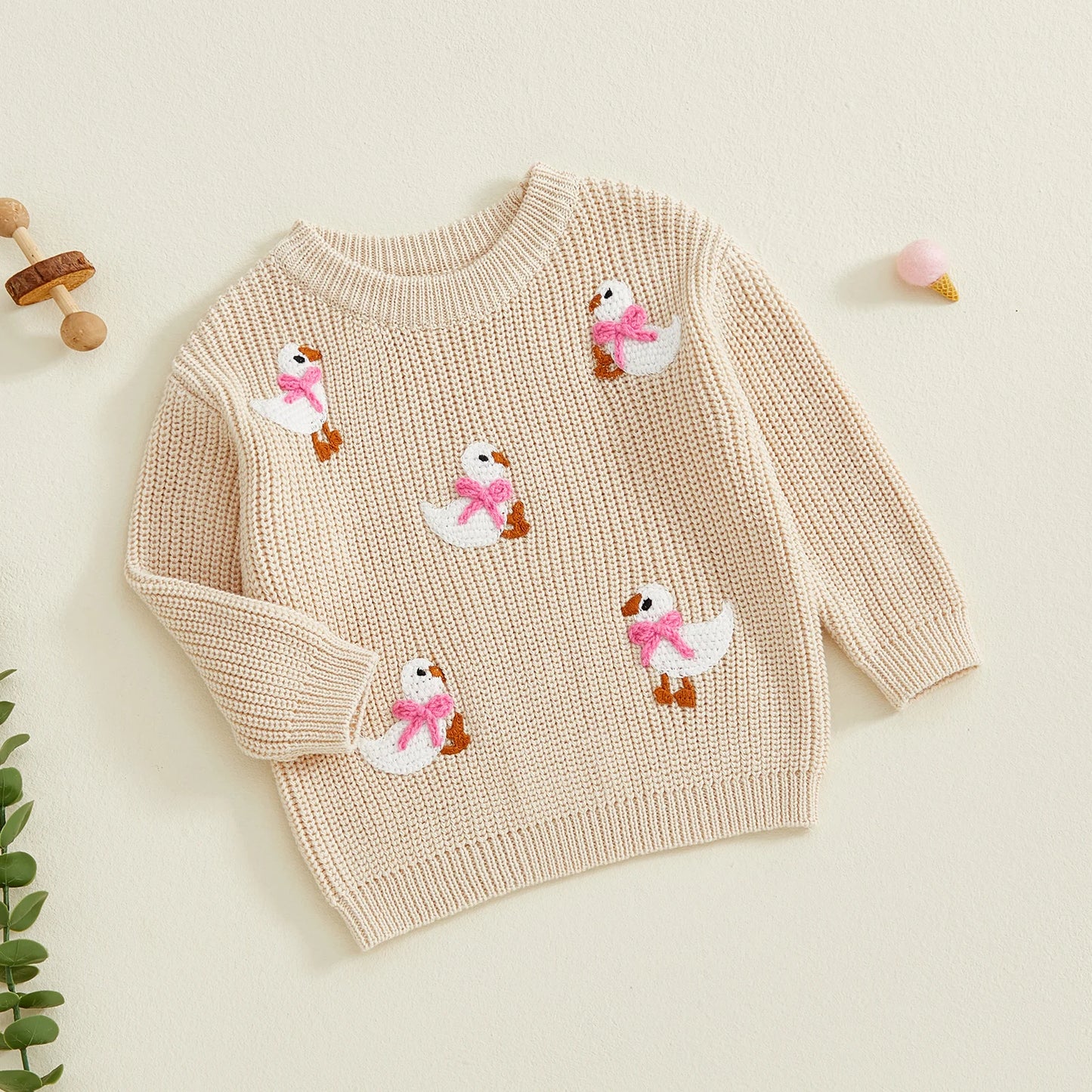 Baby Toddler Girls Sweater Long Sleeve Crew Neck Cute Duck Soft Warm Winter Sweater Clothes