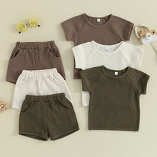 Load image into Gallery viewer, Baby Toddler Kids Boys Girls 2Pcs Set Waffle Solid Short Sleeve Top with Elastic Waist Shorts Summer Outfit
