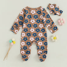 Load image into Gallery viewer, Baby Girl 2Pcs Fall Romper Outfits Long Sleeve Floral Print Zip Up Jumpsuit Headband Boy Set
