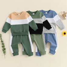 Load image into Gallery viewer, Baby Toddler Boys 2Pcs Long Sleeve Round Neck Top Drawstring Long Pants Contrast Color Outfit Set
