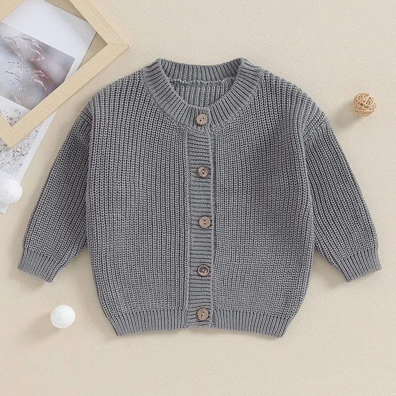 Baby Boys Girls Button Up Sweater Solid Color Loose Long Sleeve Knitwear Cardigan