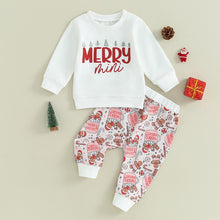 Load image into Gallery viewer, Baby Boy Girl 2Pcs Christmas Clothes Set Long Sleeve Letter Merry Mini Christmas Tree Print Pullover Top Cookie/Hot Chocolate Print Pants Outfit
