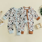 Baby Boys Autumn Casual Jumpsuit Long Sleeve Crewneck Deer Duck Print Zipper Romper