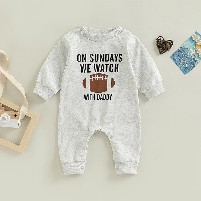 Baby Girl Boy Long Sleeve Romper Letter On Sundays We Watch Football With Daddy / Mommy Jumpsuit