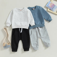 Load image into Gallery viewer, Baby Toddler Boys 2Pcs Mama&#39;s Boy Embossed Letter Long Sleeve Top Elastic Waist Pants Set Outfit
