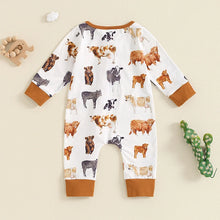 Load image into Gallery viewer, Baby Boys Girls Jumpsuit Long Sleeve Highland Cow Horse Print Fall Zipper Romper
